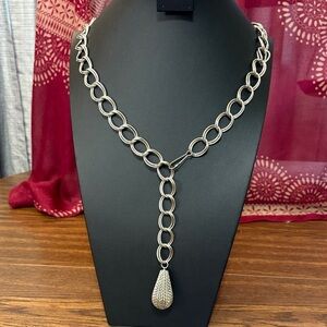 Elegant Silver Tone Loop Necklace with Teardrop Pendant